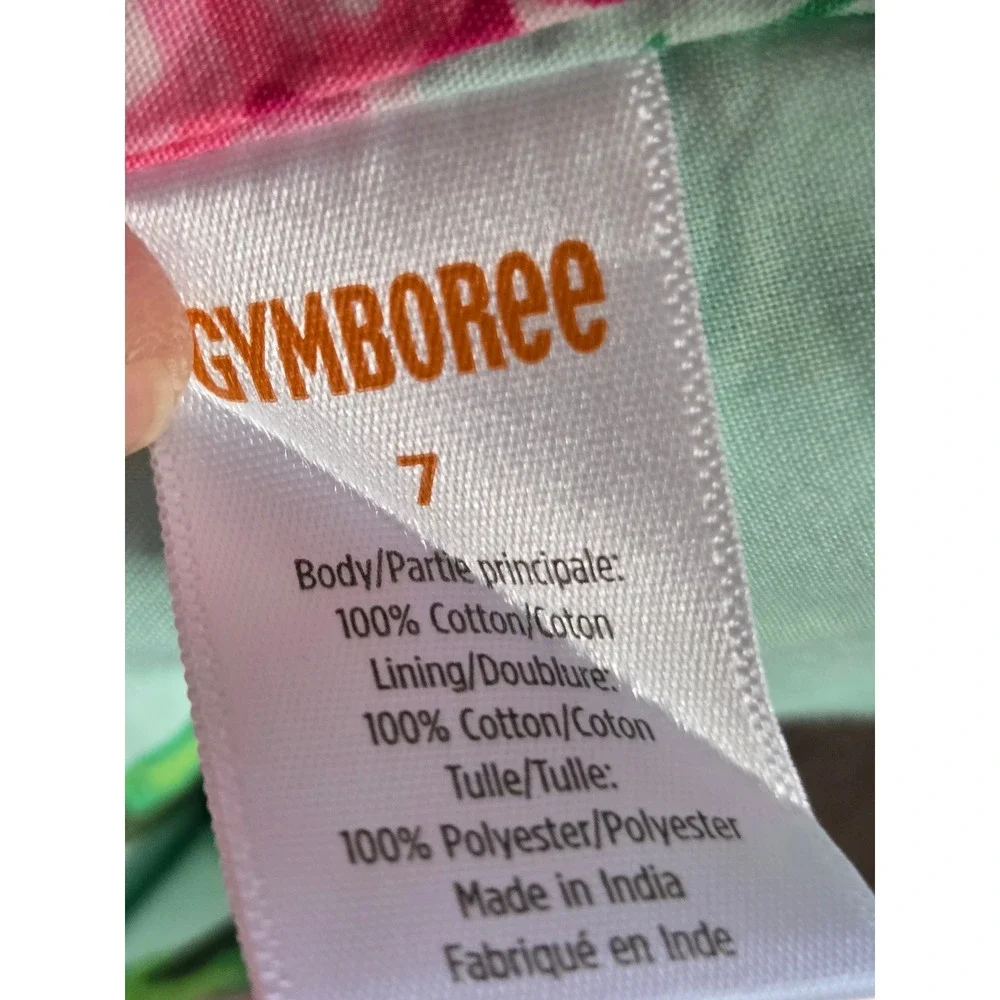 Gymboree Girls Mint Green Pink Peony Floral Ruffle Cotton Party Dress Size 7y